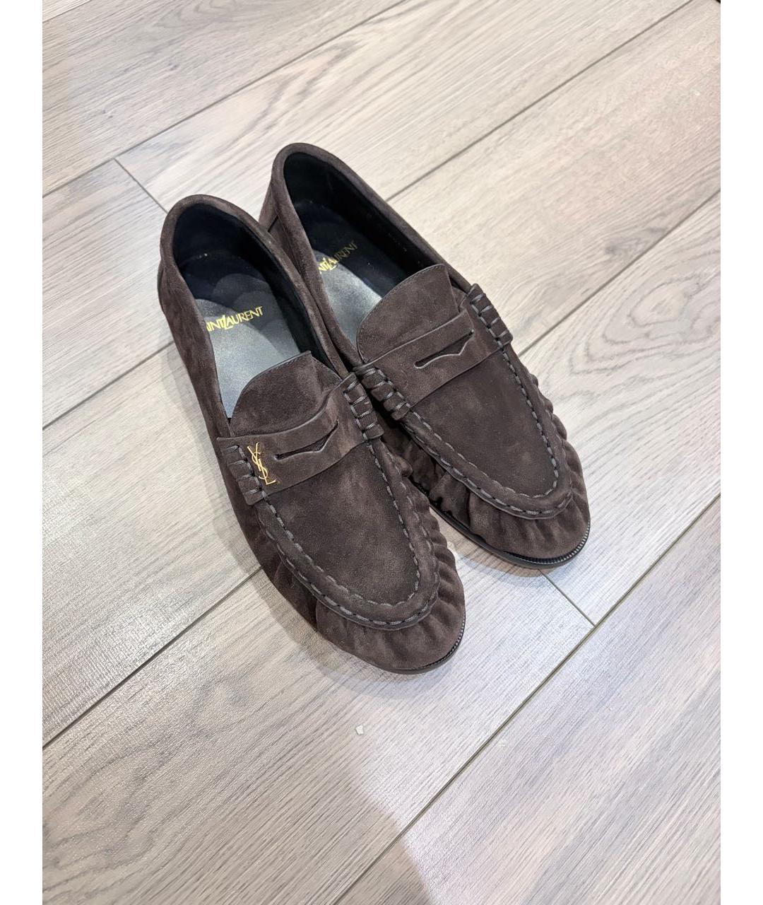 SAINT LAURENT Коричневые замшевые лоферы, фото 4