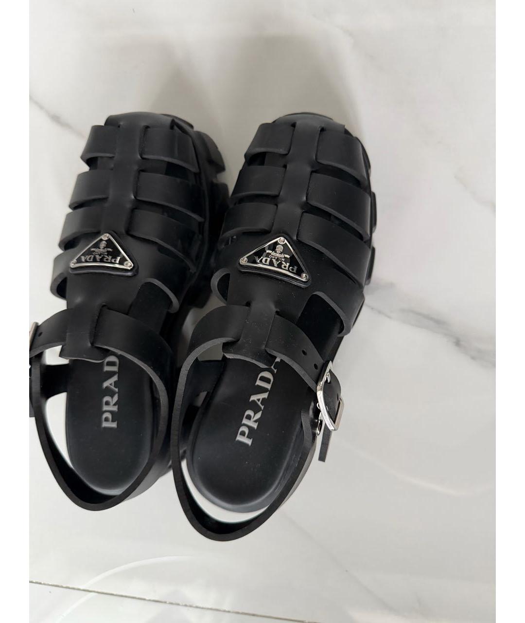 PRADA Черные кожаные босоножки, фото 3