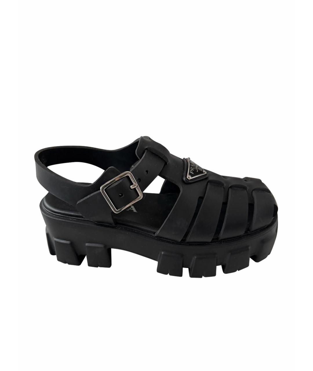 PRADA Черные кожаные босоножки, фото 1