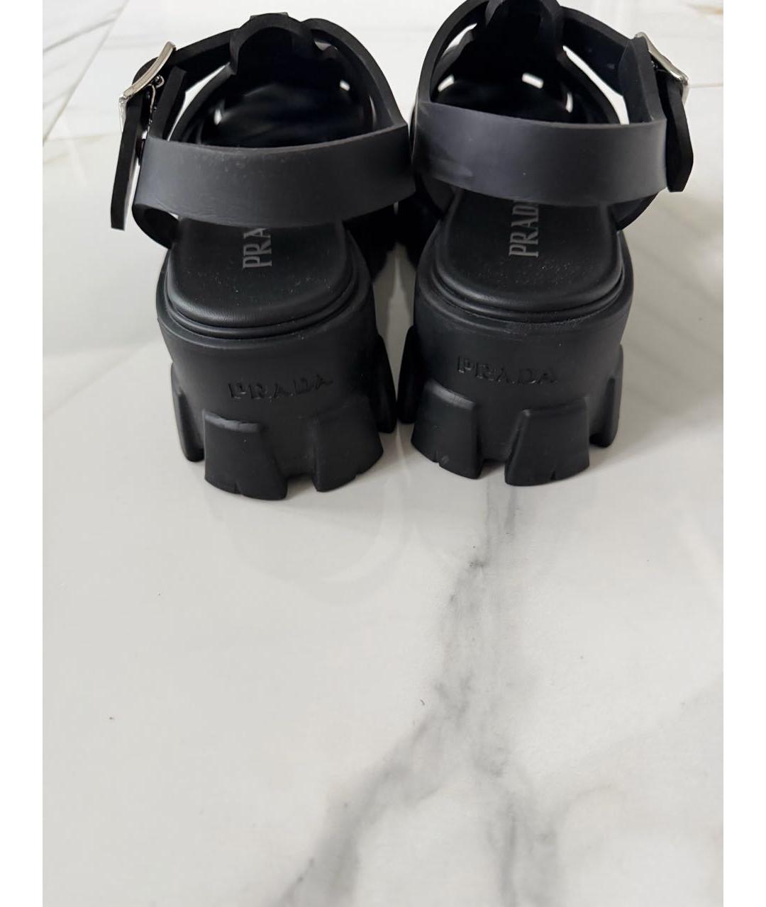 PRADA Черные кожаные босоножки, фото 4