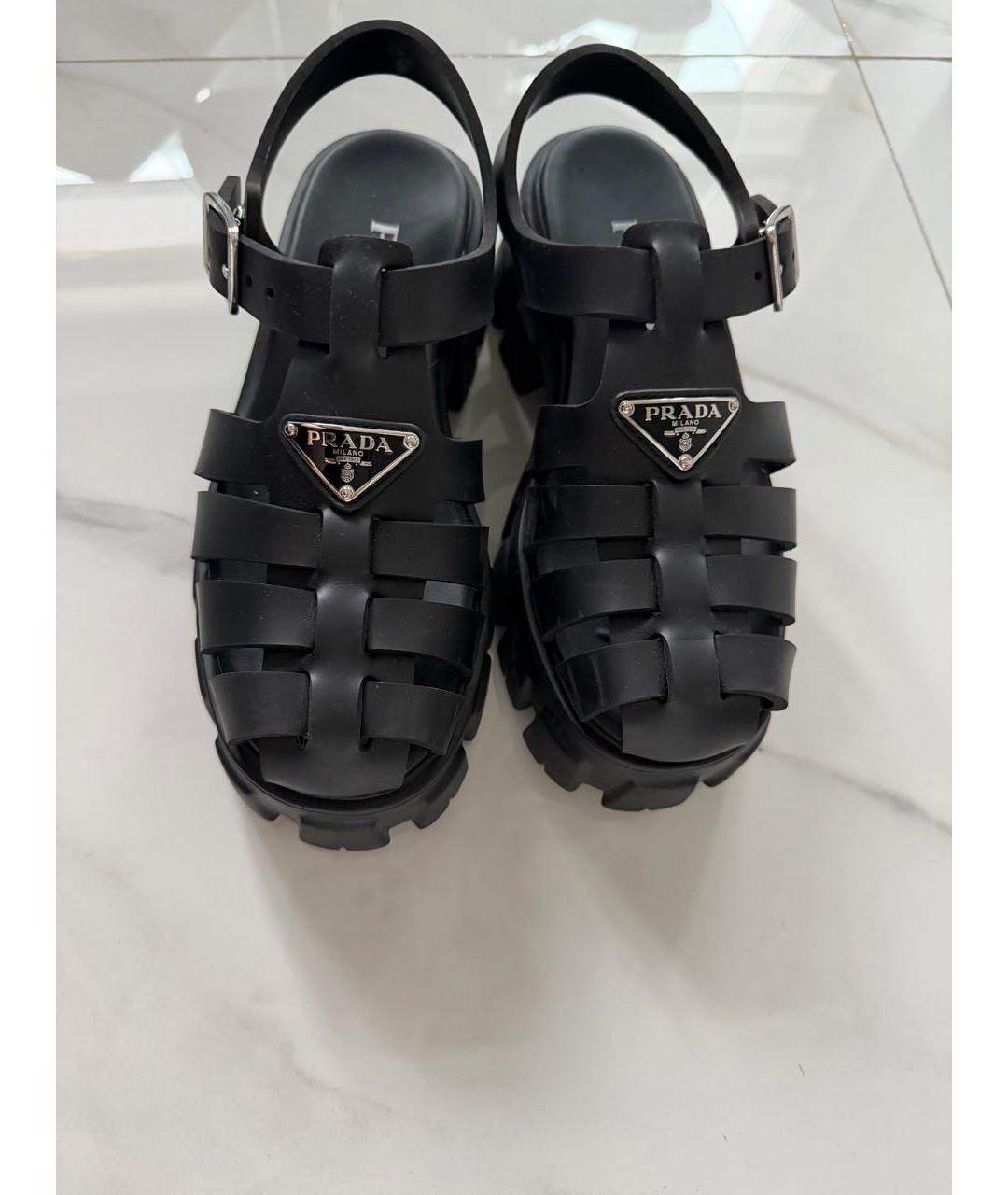 PRADA Черные кожаные босоножки, фото 2