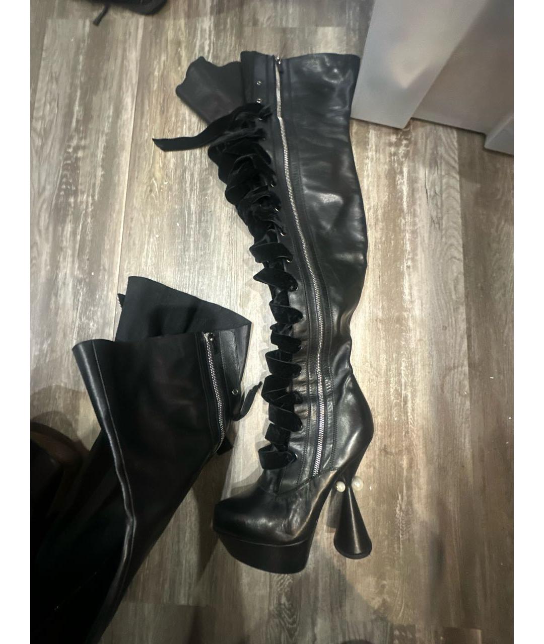LOUIS VUITTON Черные кожаные ботфорты, фото 7