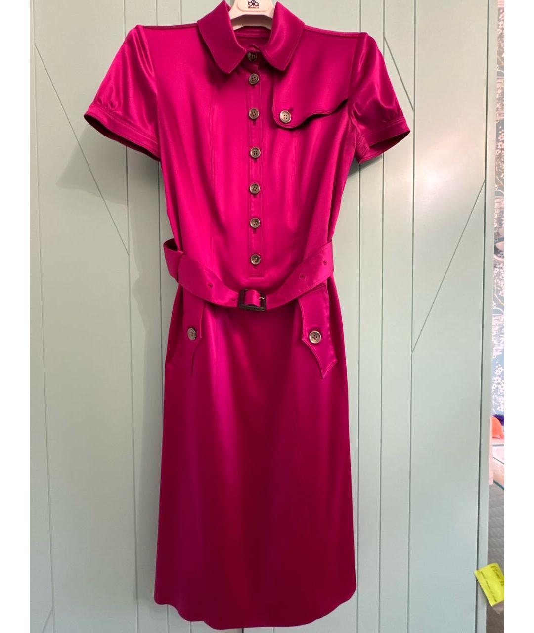 BURBERRY Фуксия шелковое повседневное платье, фото 8
