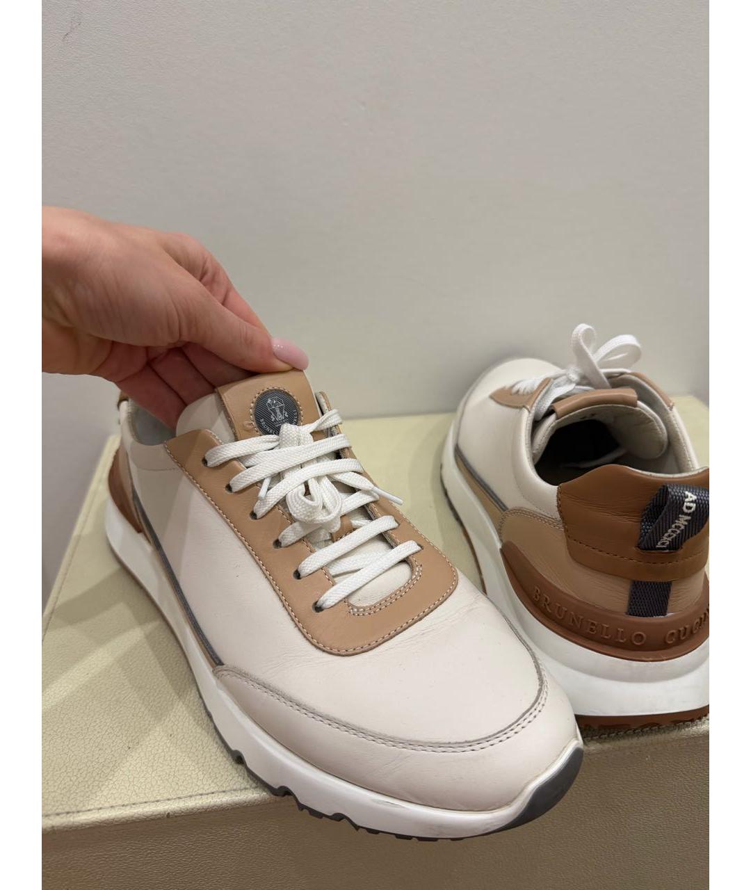 BRUNELLO CUCINELLI Бежевые кожаные низкие кроссовки / кеды, фото 5
