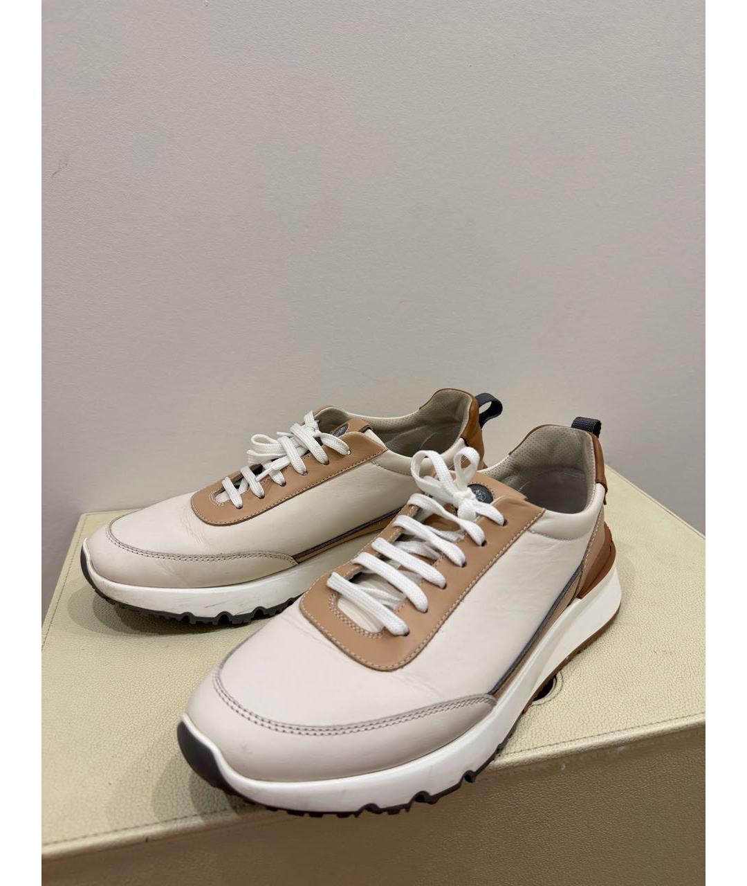 BRUNELLO CUCINELLI Бежевые кожаные низкие кроссовки / кеды, фото 2