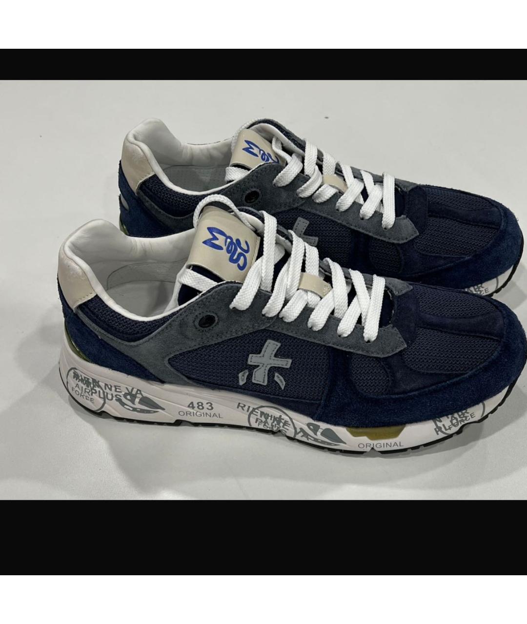 PREMIATA Темно-синие текстильные низкие кроссовки / кеды, фото 2