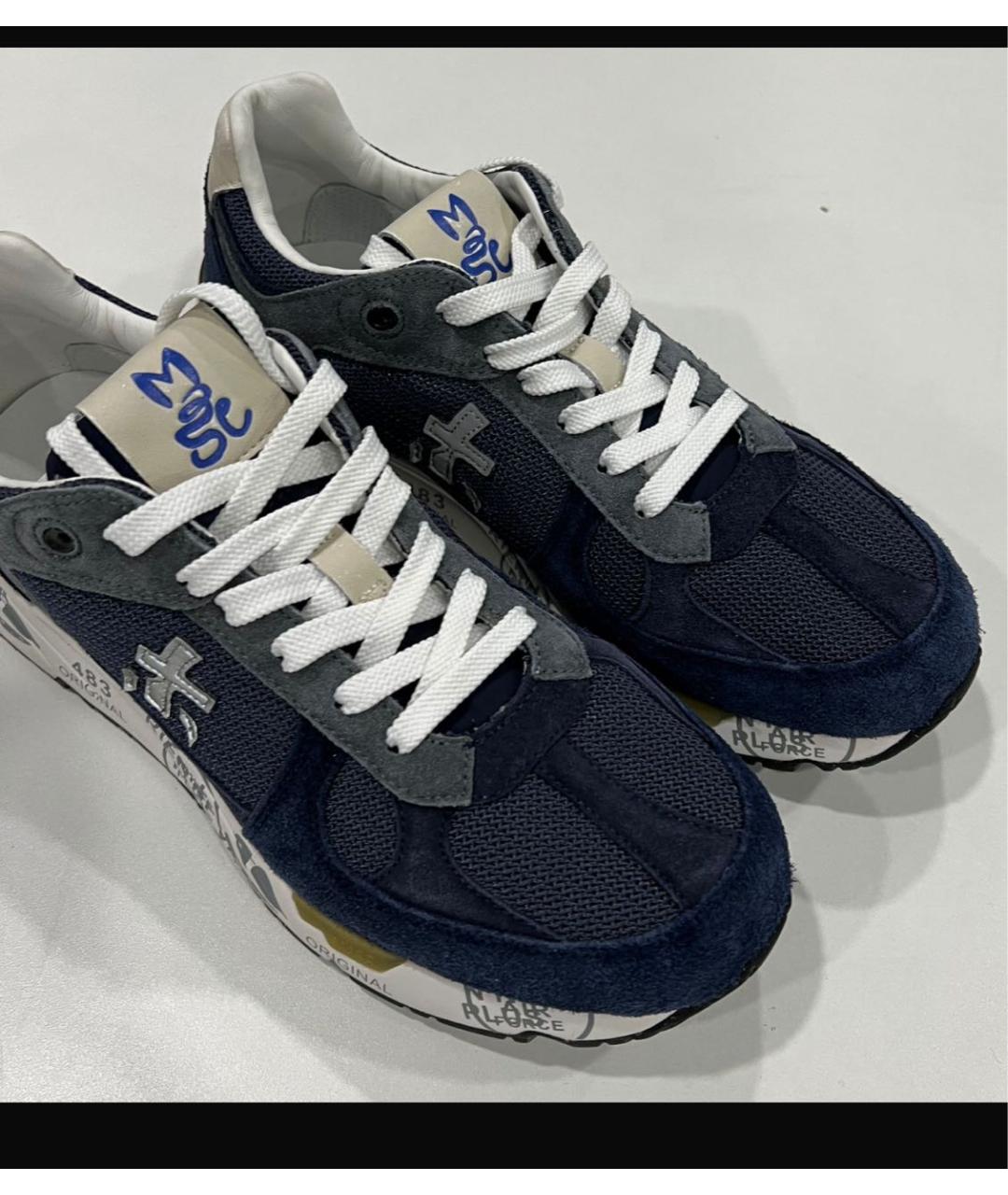 PREMIATA Темно-синие текстильные низкие кроссовки / кеды, фото 3