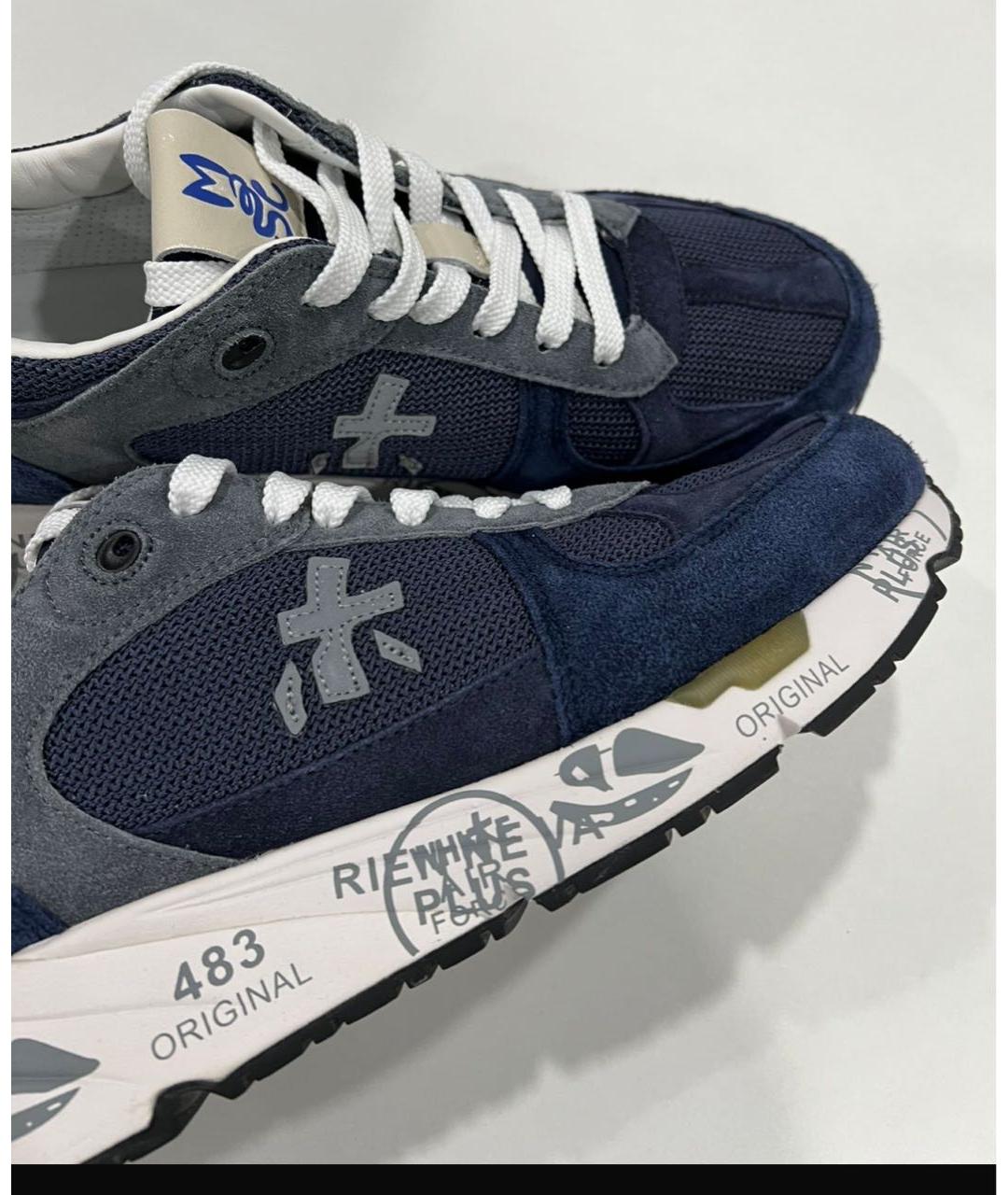 PREMIATA Темно-синие текстильные низкие кроссовки / кеды, фото 5