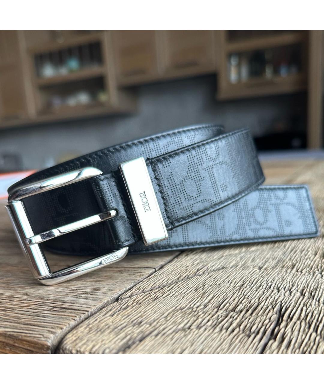 CHRISTIAN DIOR Черный кожаный ремень, фото 7
