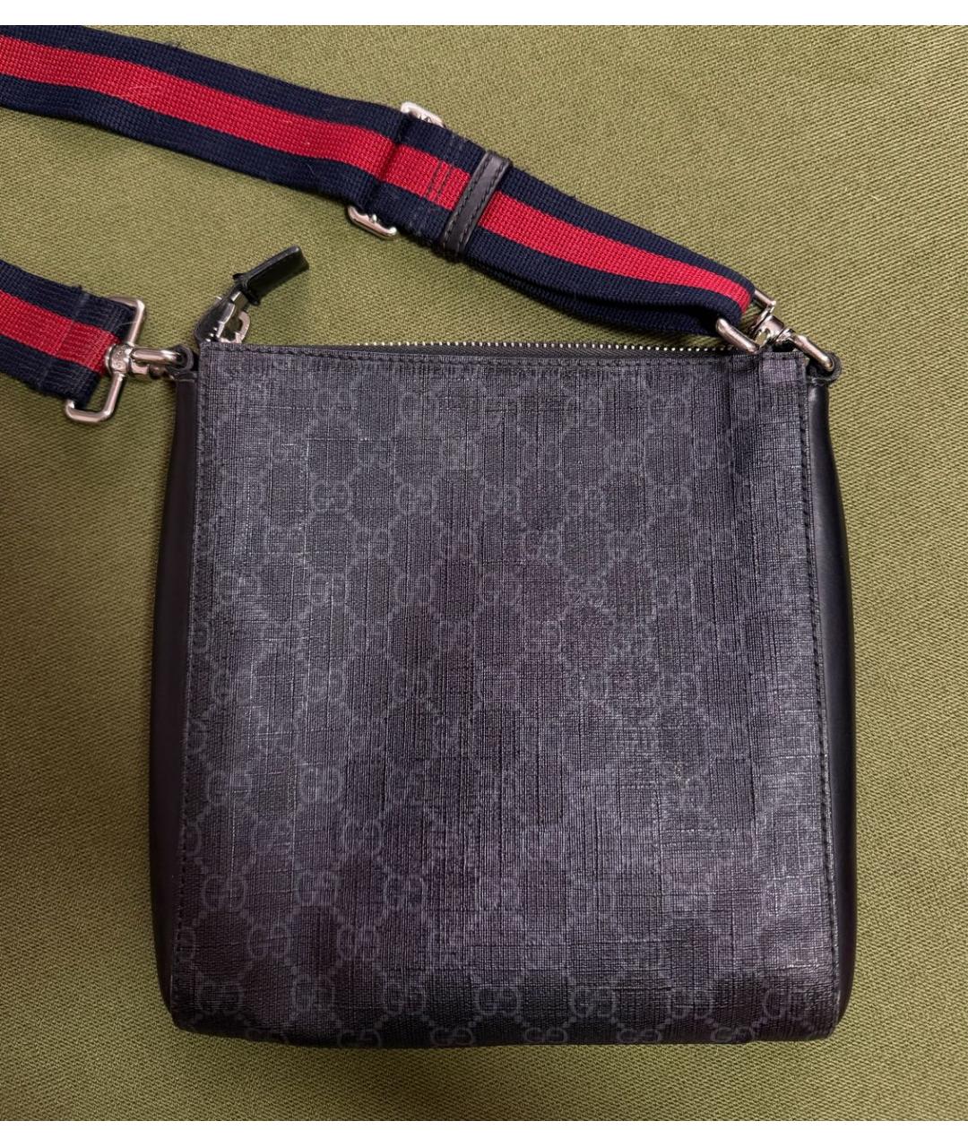 GUCCI Серая кожаная барсетка, фото 2