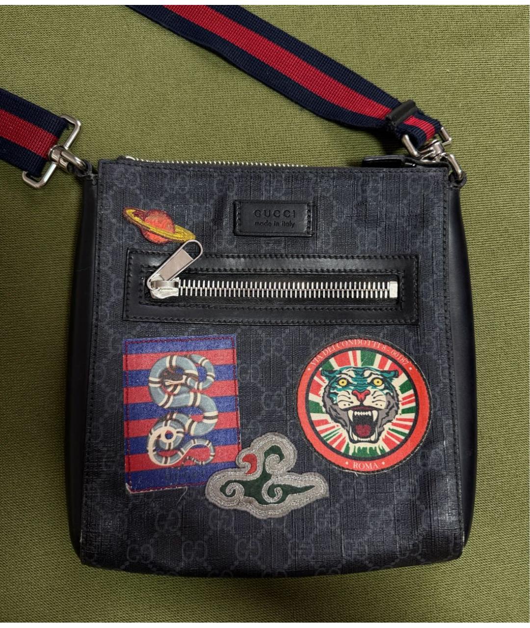 GUCCI Серая кожаная барсетка, фото 4