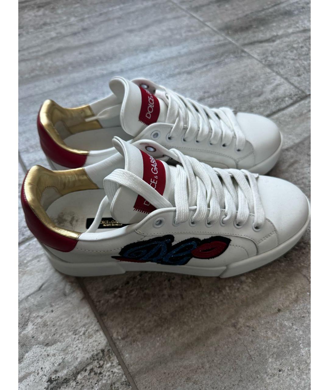 DOLCE&GABBANA Белые кожаные кеды, фото 2