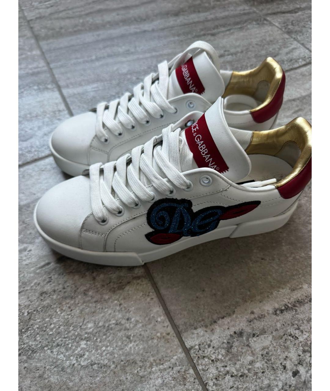 DOLCE&GABBANA Белые кожаные кеды, фото 3