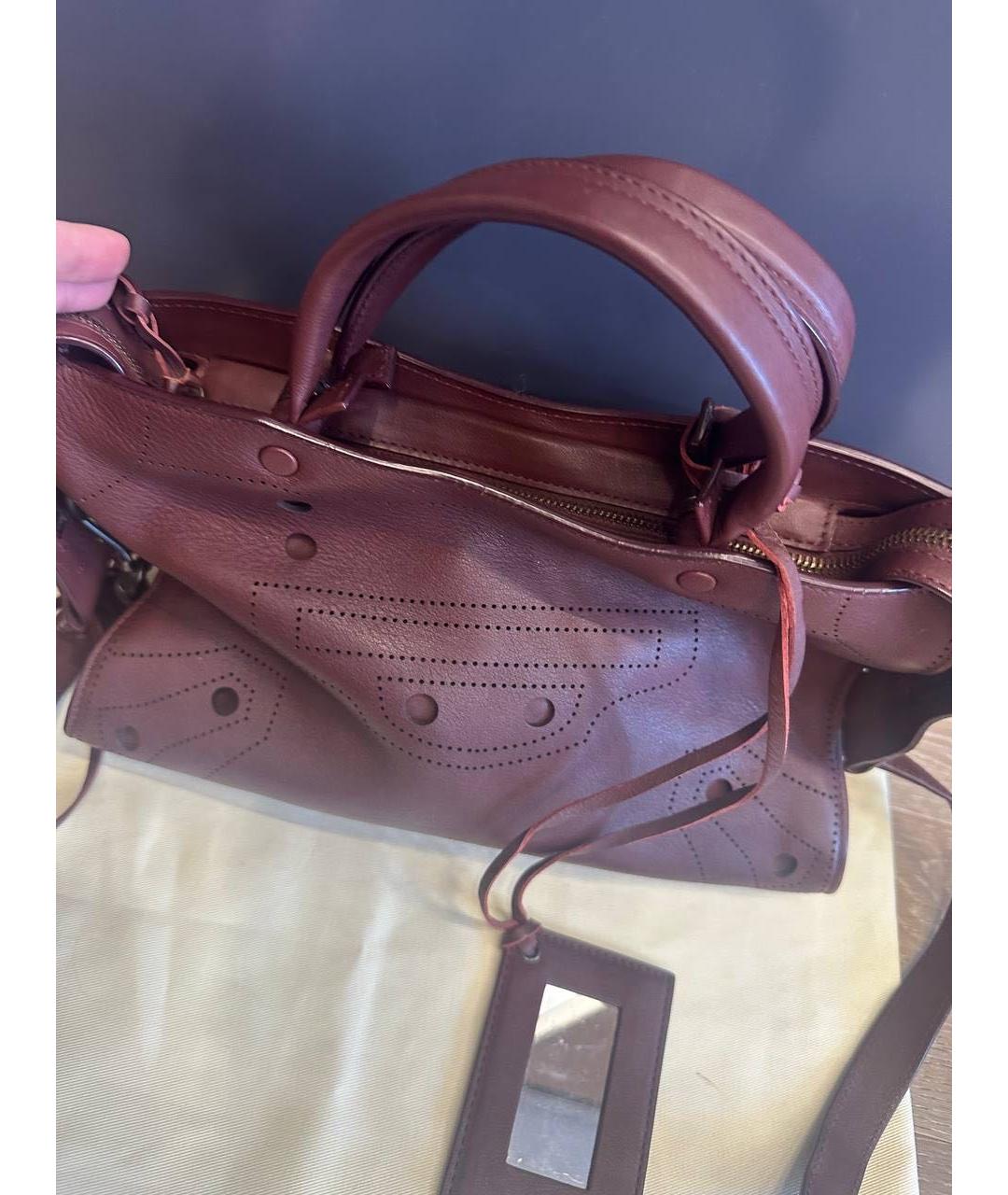 BALENCIAGA Бордовая кожаная сумка тоут, фото 4