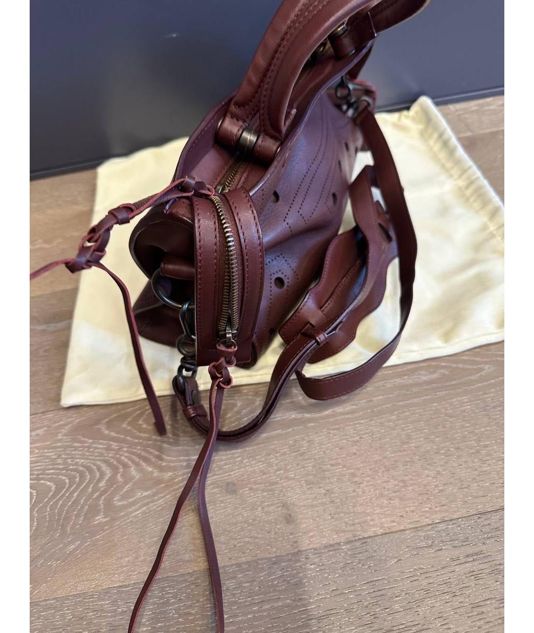 BALENCIAGA Бордовая кожаная сумка тоут, фото 3