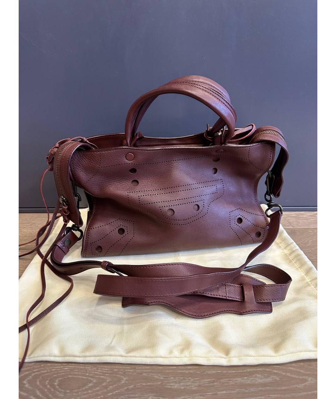 BALENCIAGA Бордовая кожаная сумка тоут, фото 2