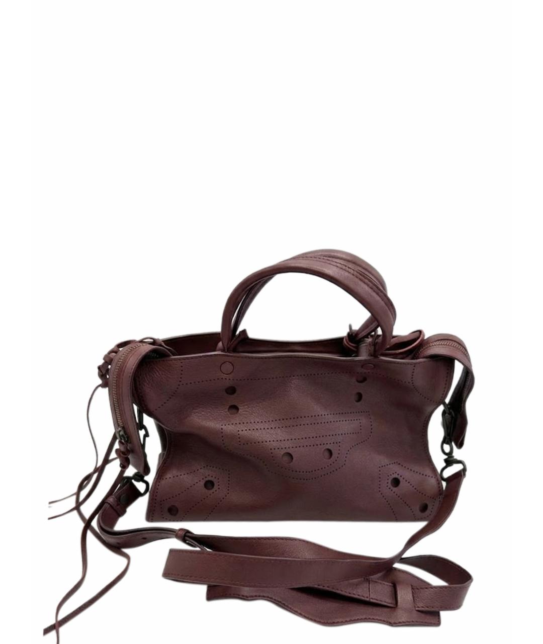 BALENCIAGA Бордовая кожаная сумка тоут, фото 1