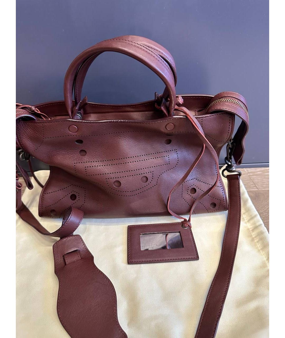 BALENCIAGA Бордовая кожаная сумка тоут, фото 9