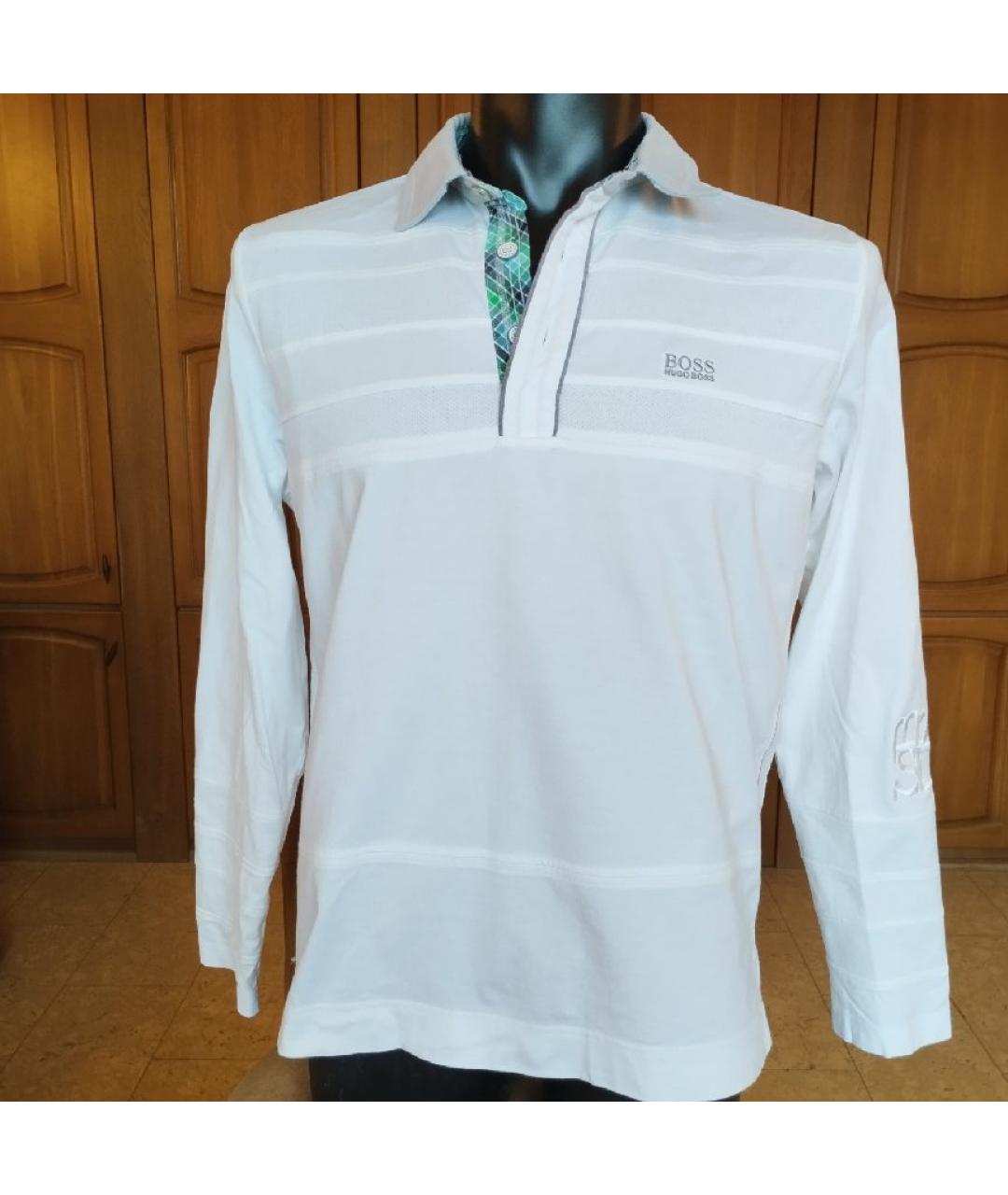 HUGO BOSS Белое хлопковое поло с длинным рукавом, фото 8