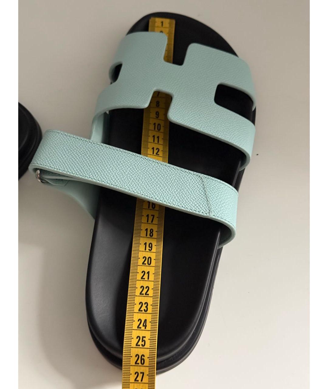 HERMES Бирюзовые кожаные сандалии, фото 5