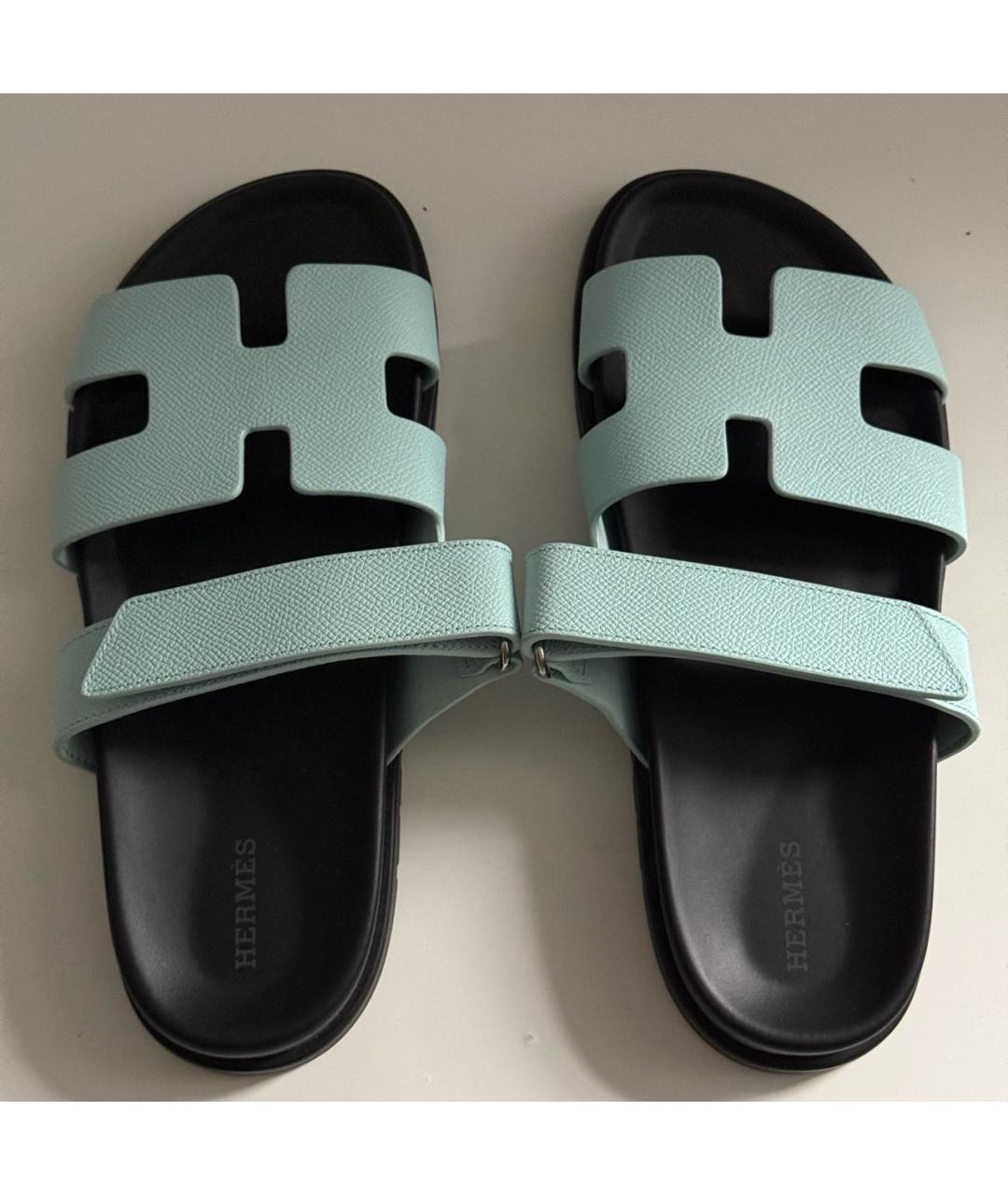 HERMES Бирюзовые кожаные сандалии, фото 3