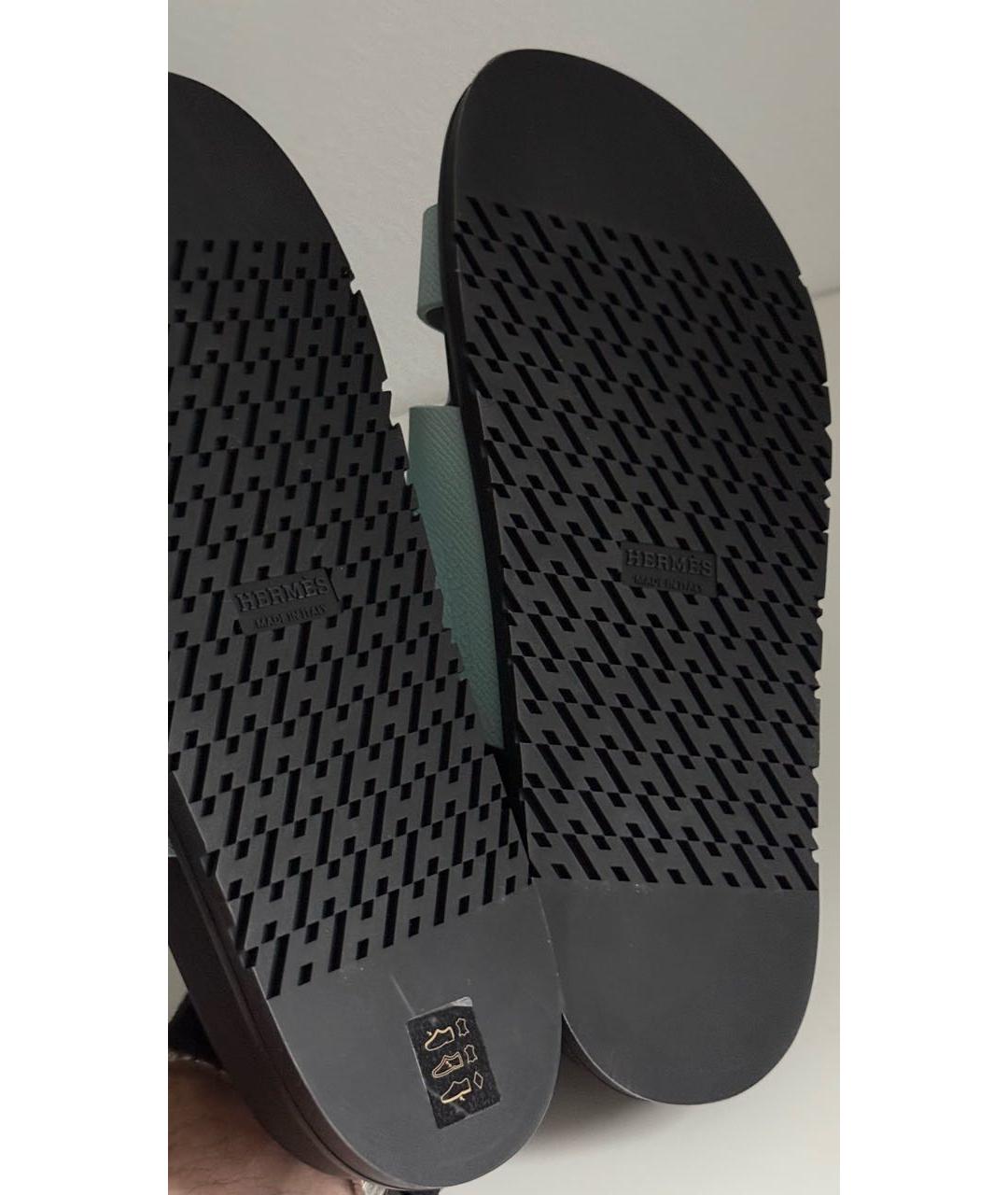 HERMES Бирюзовые кожаные сандалии, фото 6