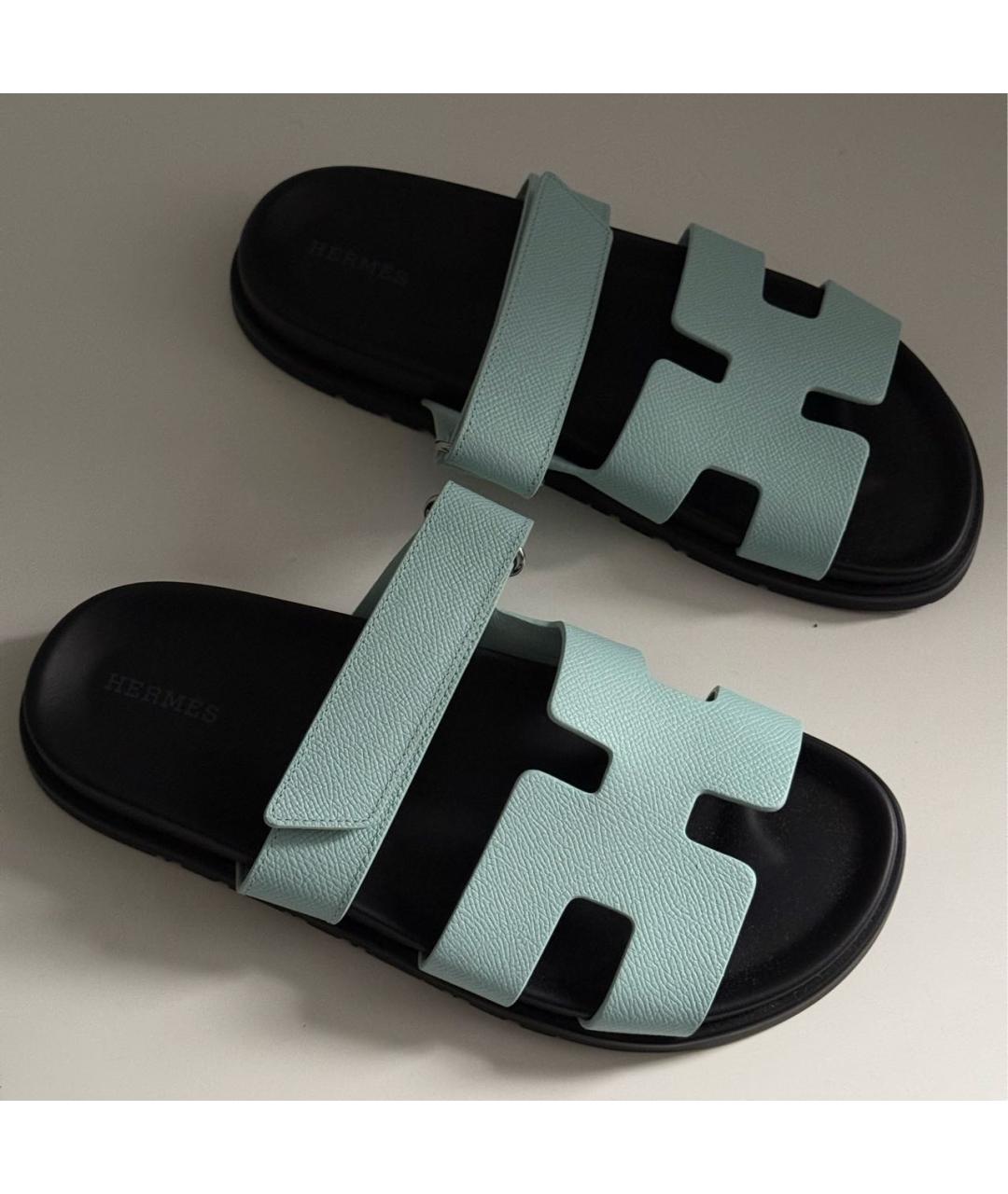 HERMES Бирюзовые кожаные сандалии, фото 2