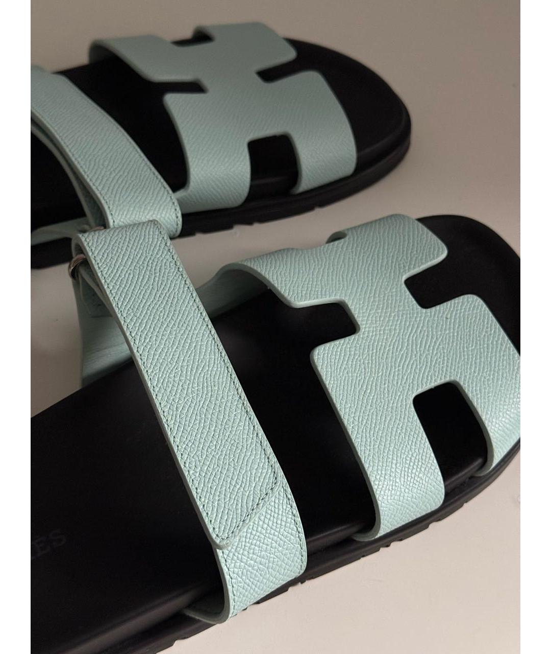 HERMES Бирюзовые кожаные сандалии, фото 4