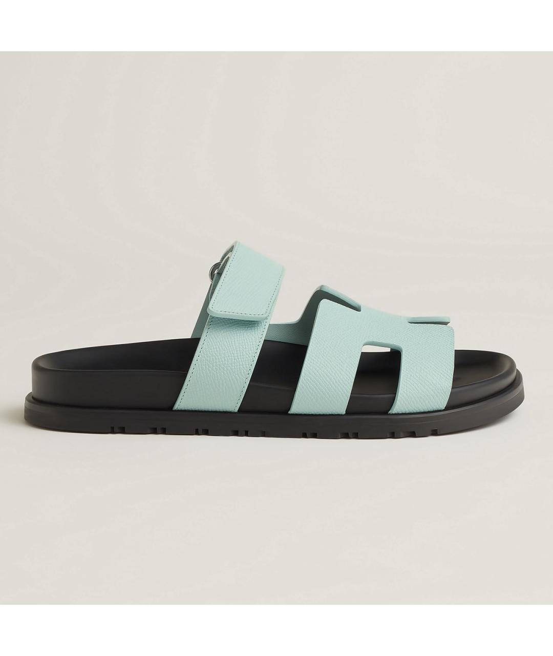 HERMES Бирюзовые кожаные сандалии, фото 8