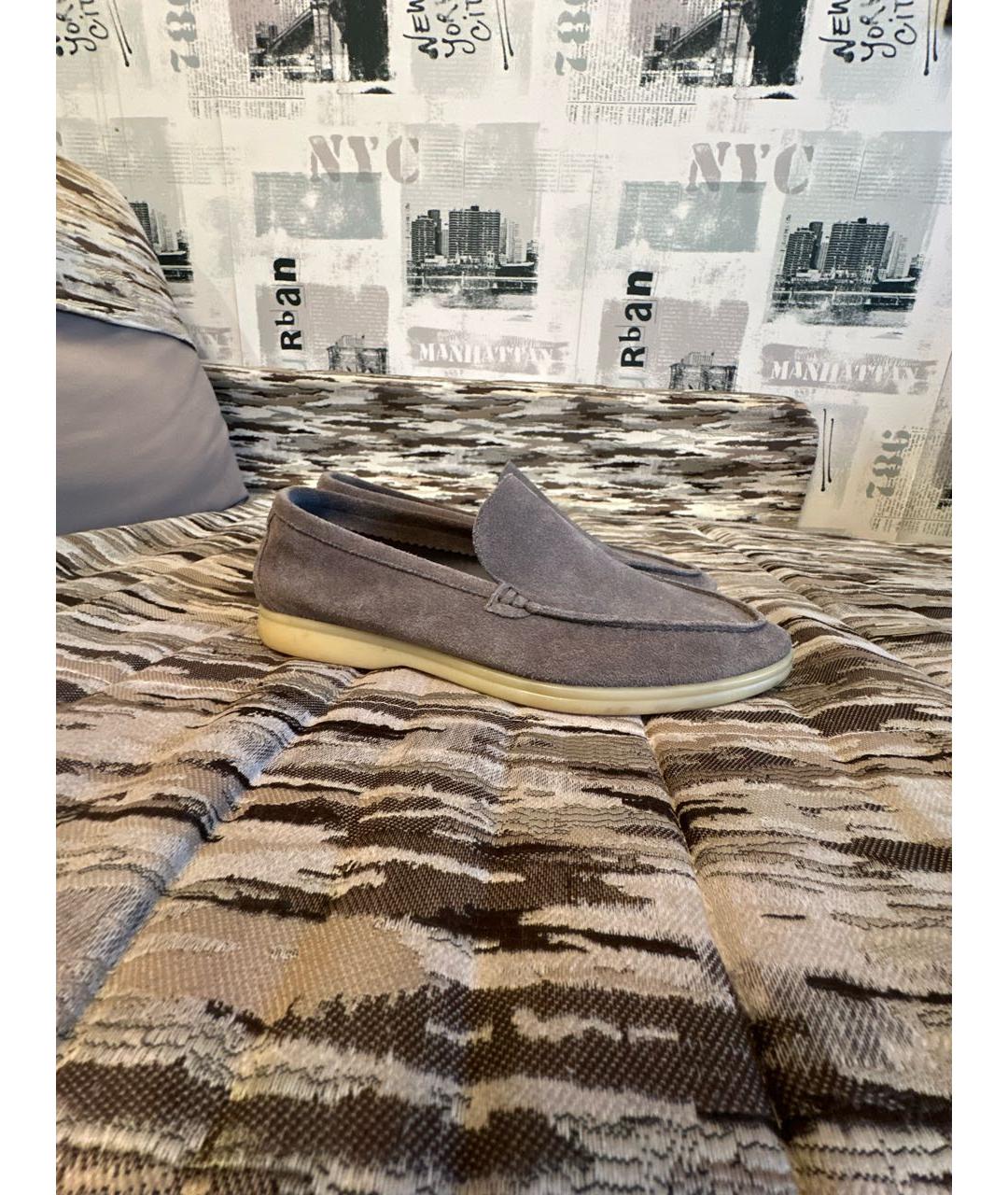 LORO PIANA Антрацитовые замшевые лоферы, фото 6