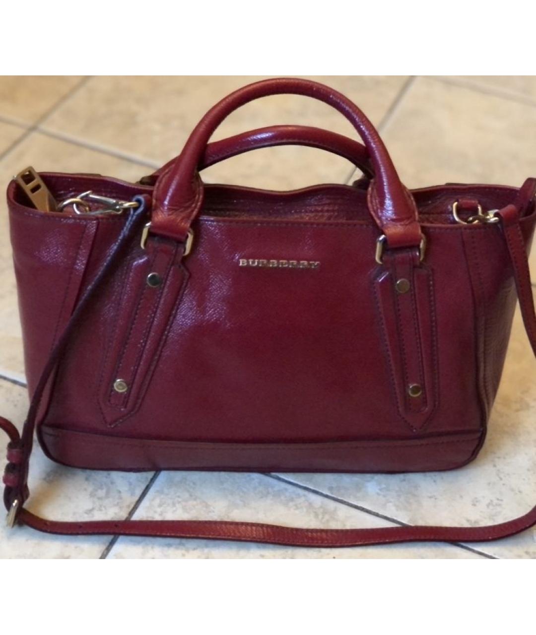 BURBERRY Бордовая кожаная сумка с короткими ручками, фото 5