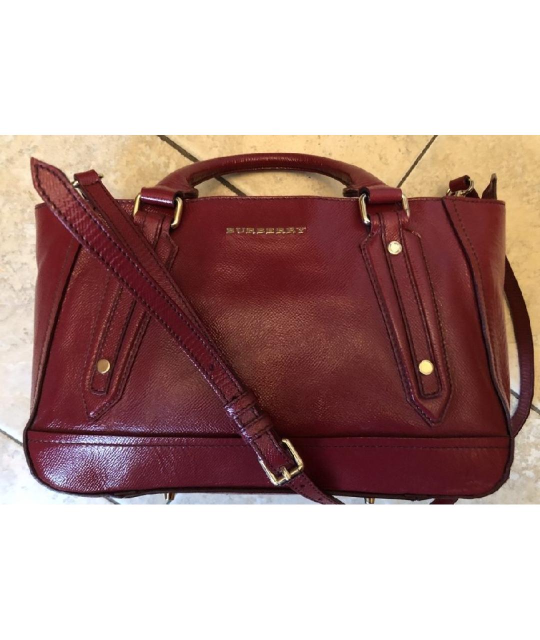 BURBERRY Бордовая кожаная сумка с короткими ручками, фото 4