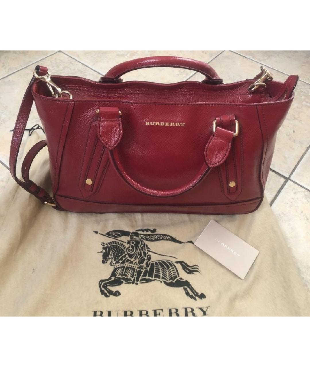 BURBERRY Бордовая кожаная сумка с короткими ручками, фото 2