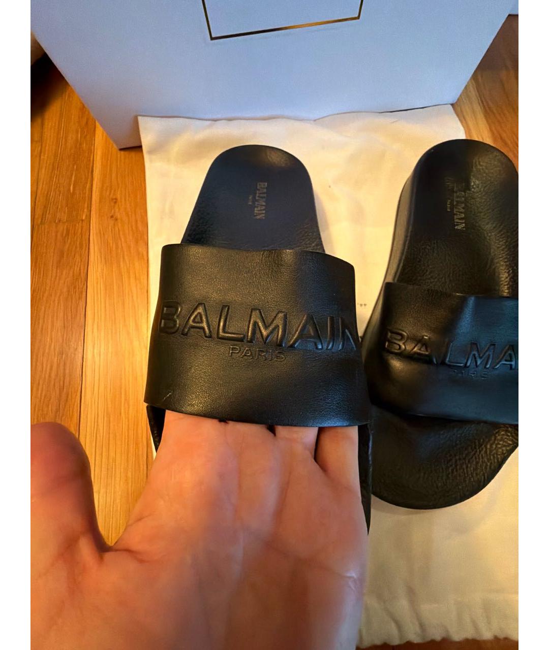 BALMAIN Черные кожаные шлепанцы, фото 3