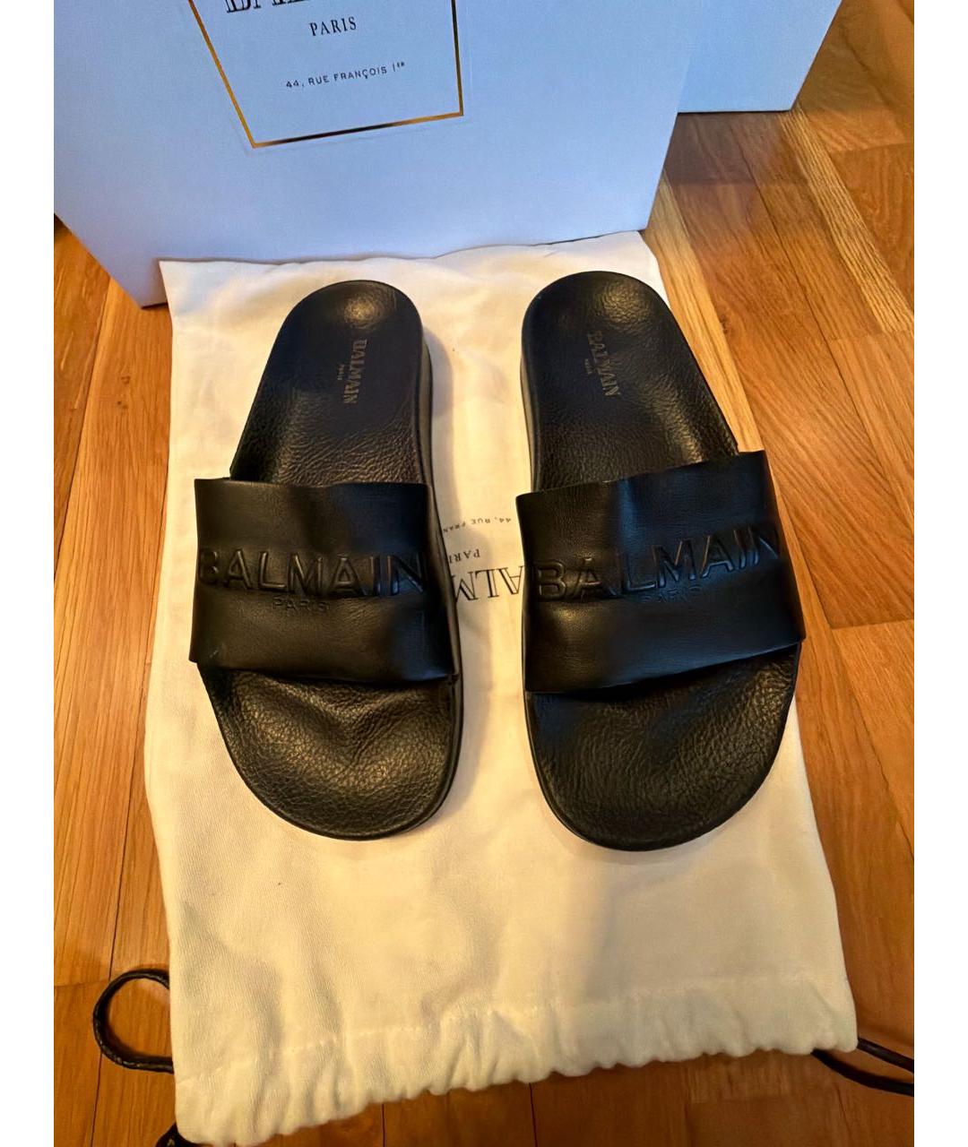BALMAIN Черные кожаные шлепанцы, фото 4