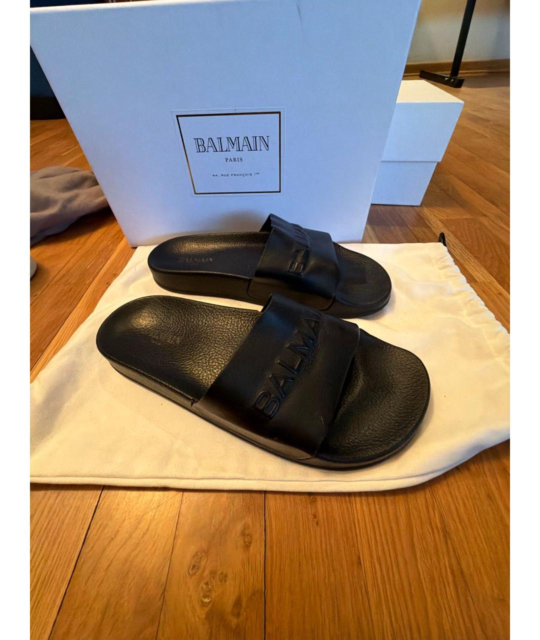 BALMAIN Черные кожаные шлепанцы, фото 7