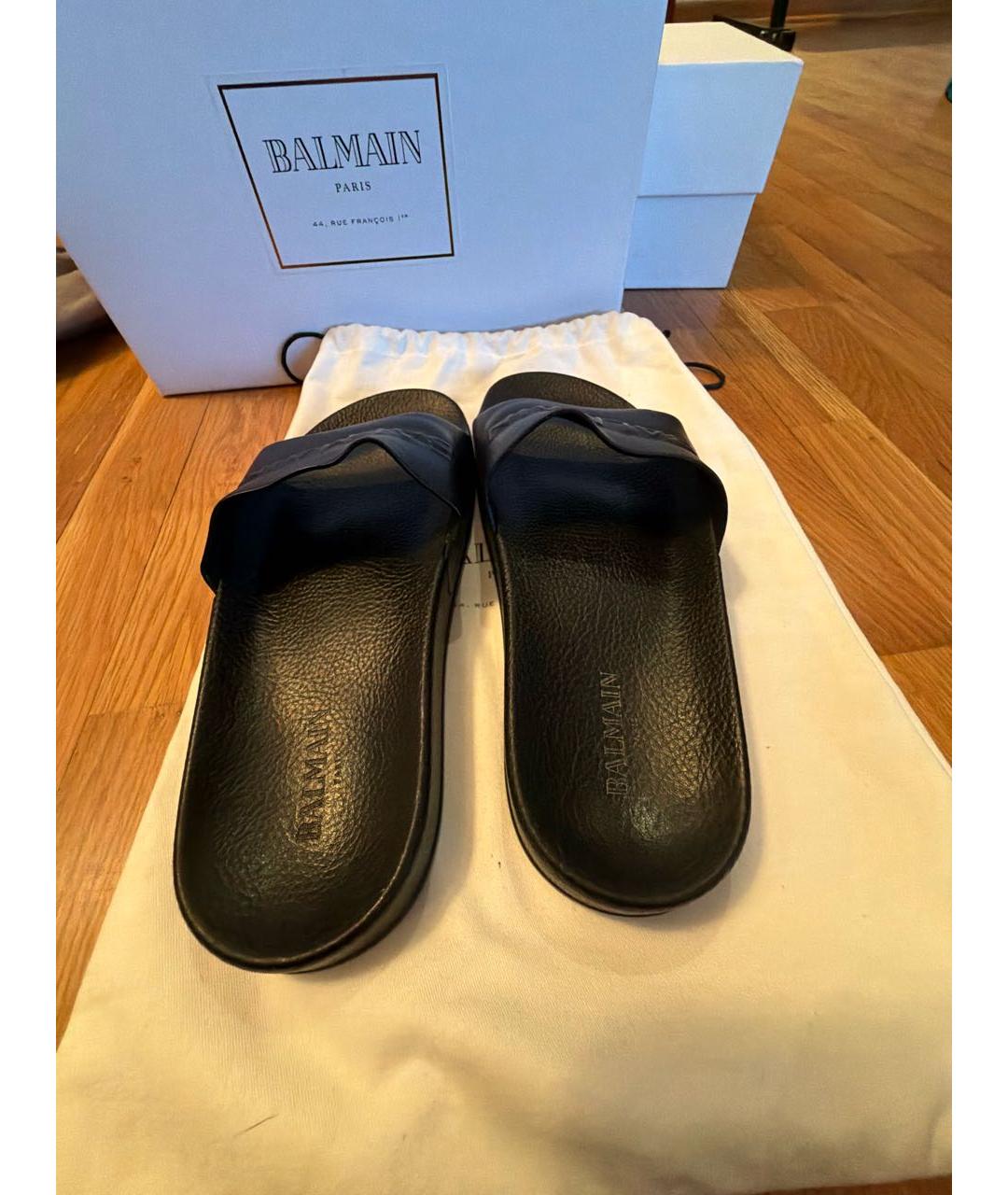 BALMAIN Черные кожаные шлепанцы, фото 5