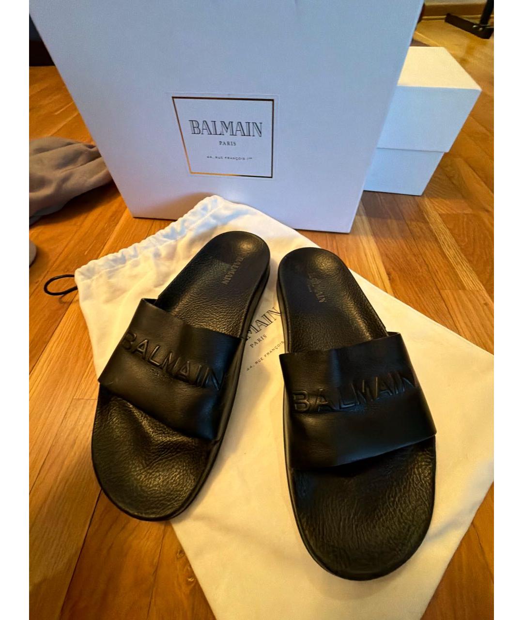 BALMAIN Черные кожаные шлепанцы, фото 6