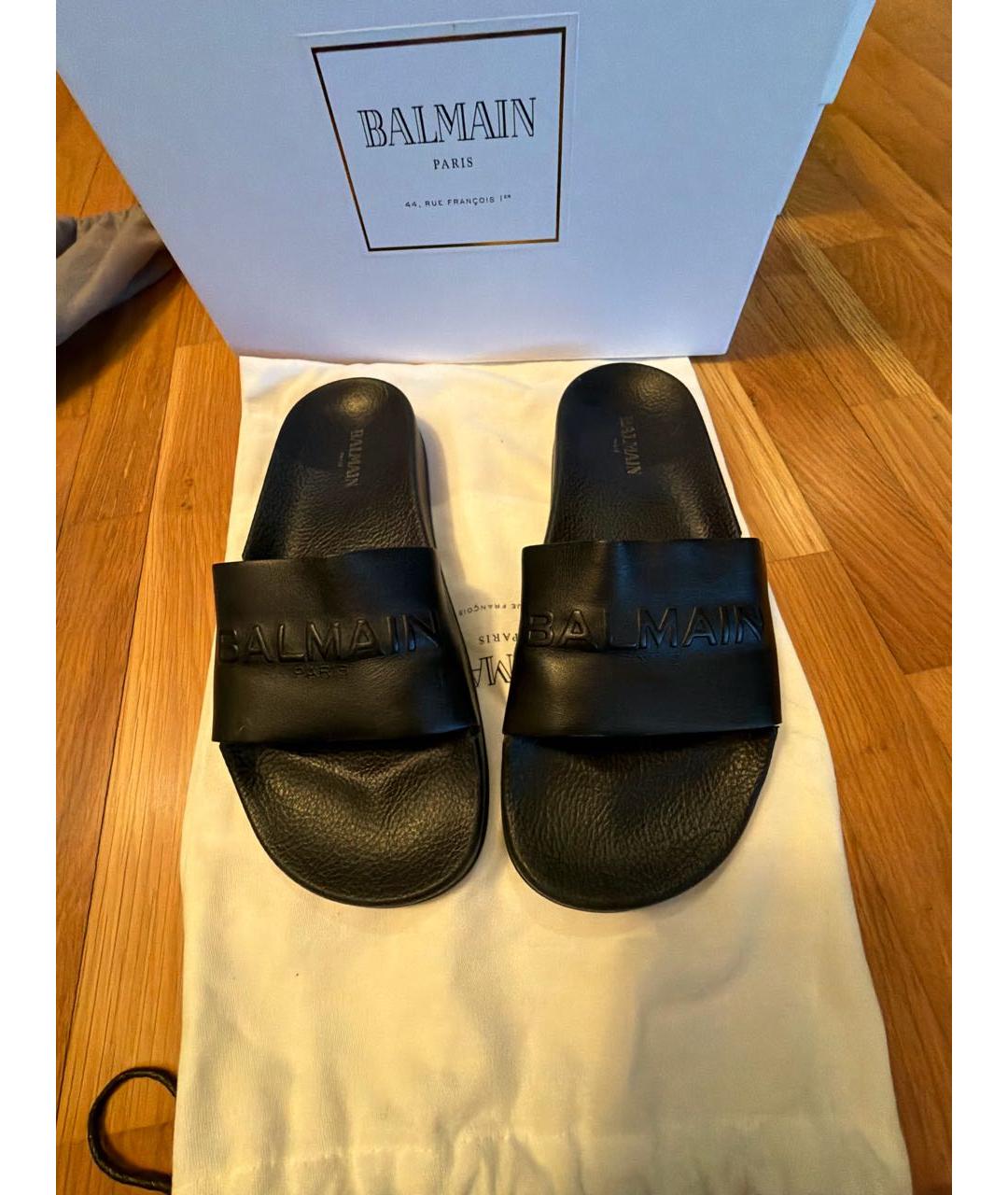 BALMAIN Черные кожаные шлепанцы, фото 2