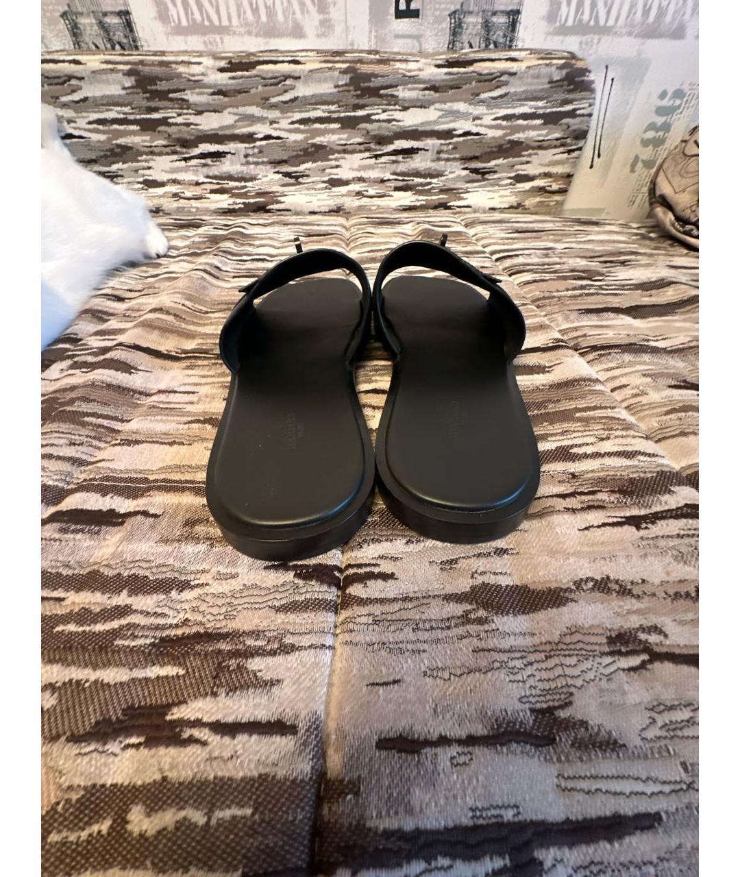 HERMES Черные кожаные сандалии, фото 4