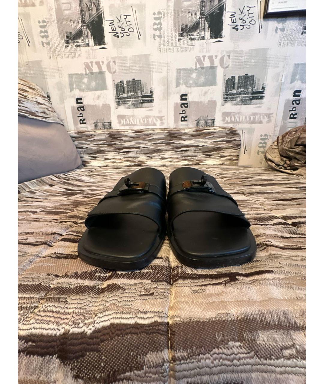 HERMES Черные кожаные сандалии, фото 2