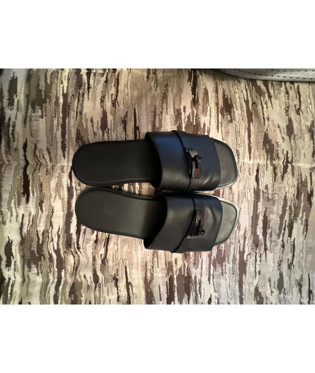 HERMES Черные кожаные сандалии, фото 3