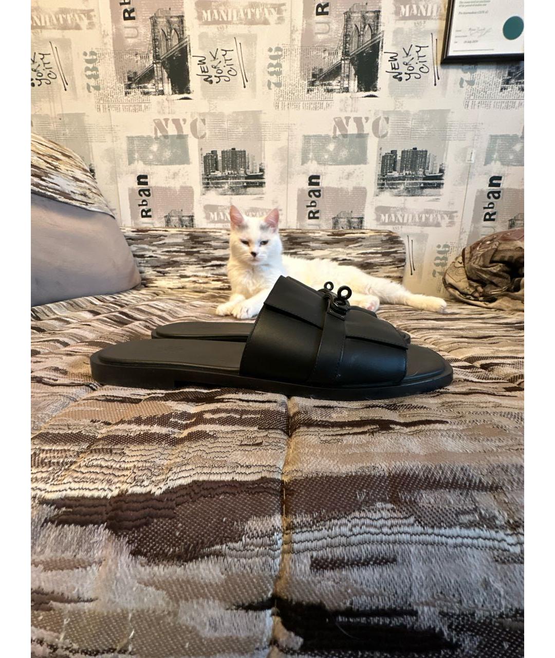 HERMES Черные кожаные сандалии, фото 5