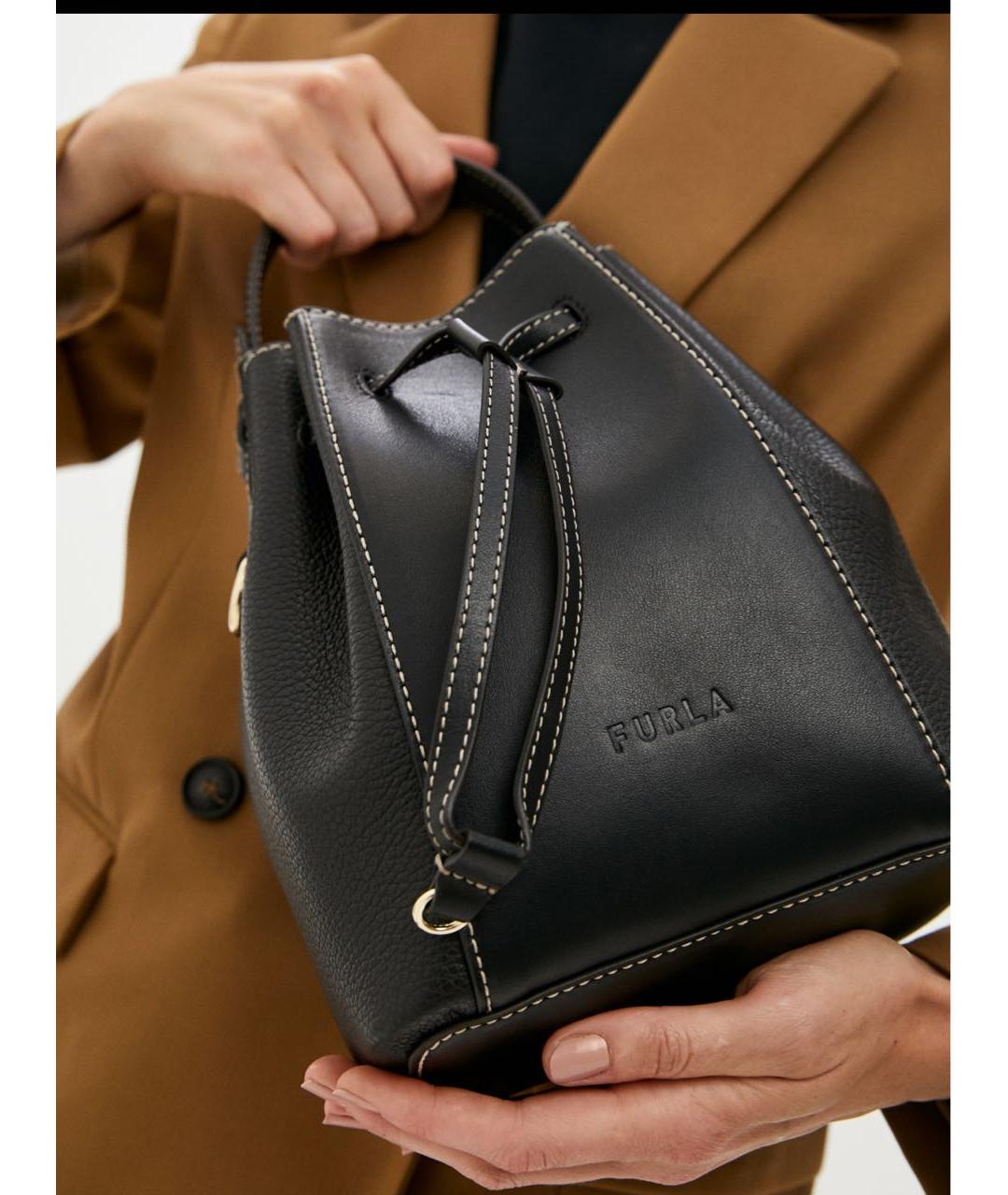 FURLA Черная кожаная сумка с короткими ручками, фото 2