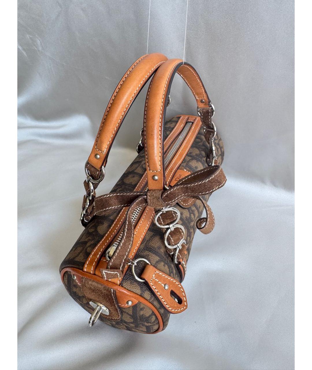 CHRISTIAN DIOR Коричневая кожаная сумка с короткими ручками, фото 3