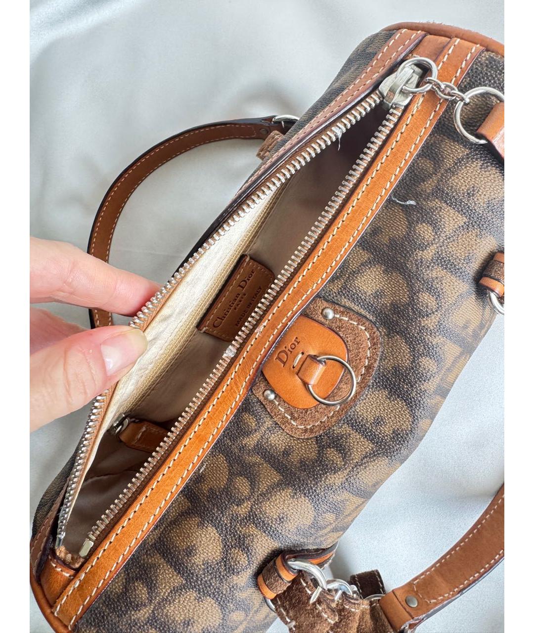 CHRISTIAN DIOR Коричневая кожаная сумка с короткими ручками, фото 4