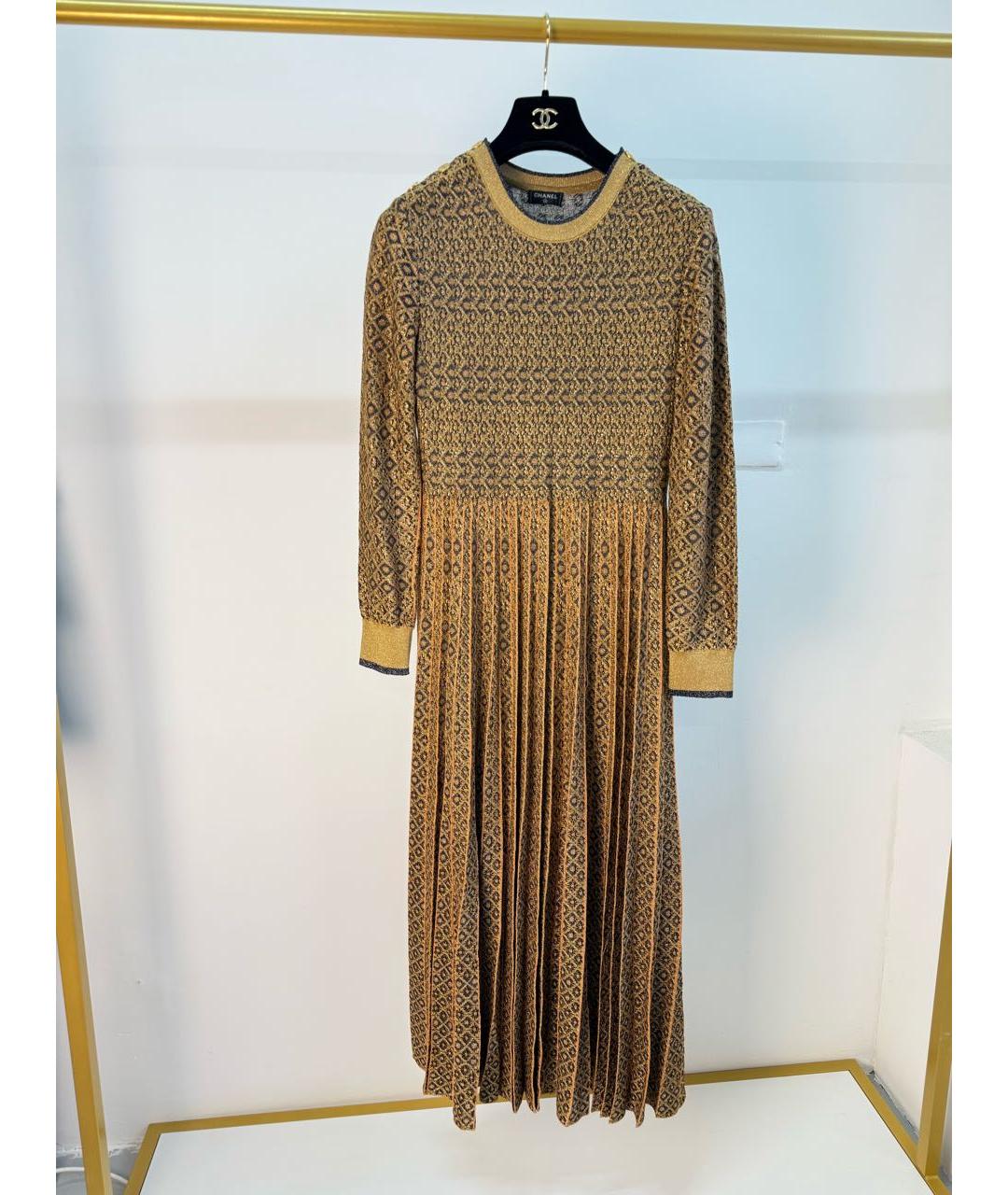CHANEL Золотое вискозное вечернее платье, фото 6
