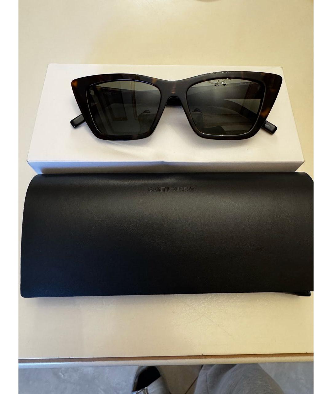 SAINT LAURENT Коричневые пластиковые солнцезащитные очки, фото 4