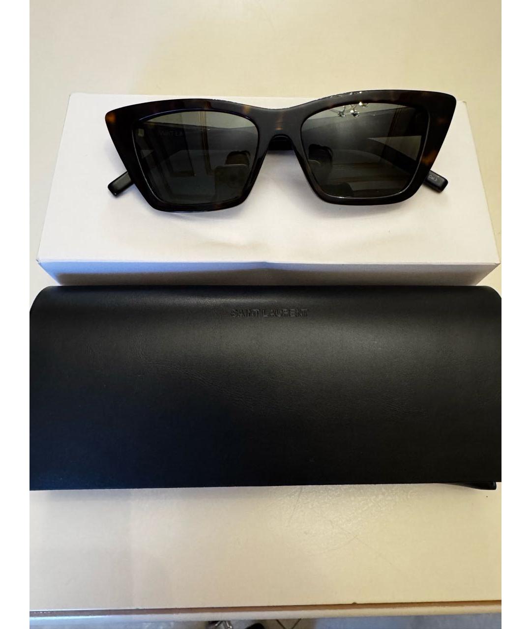 SAINT LAURENT Коричневые пластиковые солнцезащитные очки, фото 2