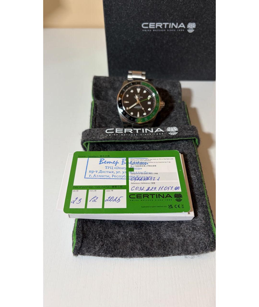 Certina Зеленые стальные часы, фото 5